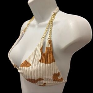 Cow print Tan and White bathing suit top